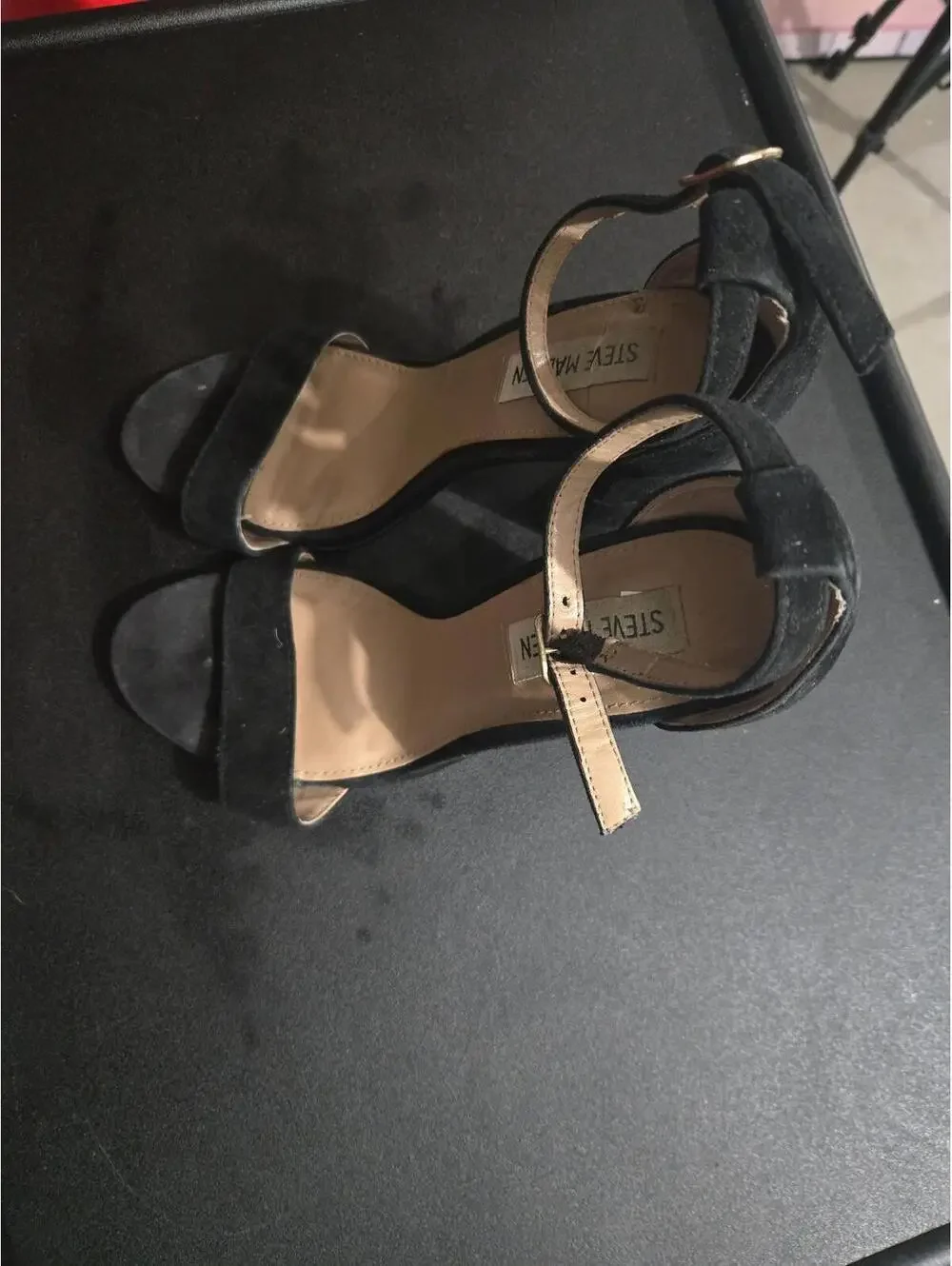 Steve Madden Carrson Black Suede Ankle Strap Block Heel Sandals Size 6 - Picture 5 of 6